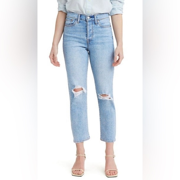 Levi’s wedgie straight crop women Sz 30 distressed highrise lightwash denim jean - Picture 1 of 11